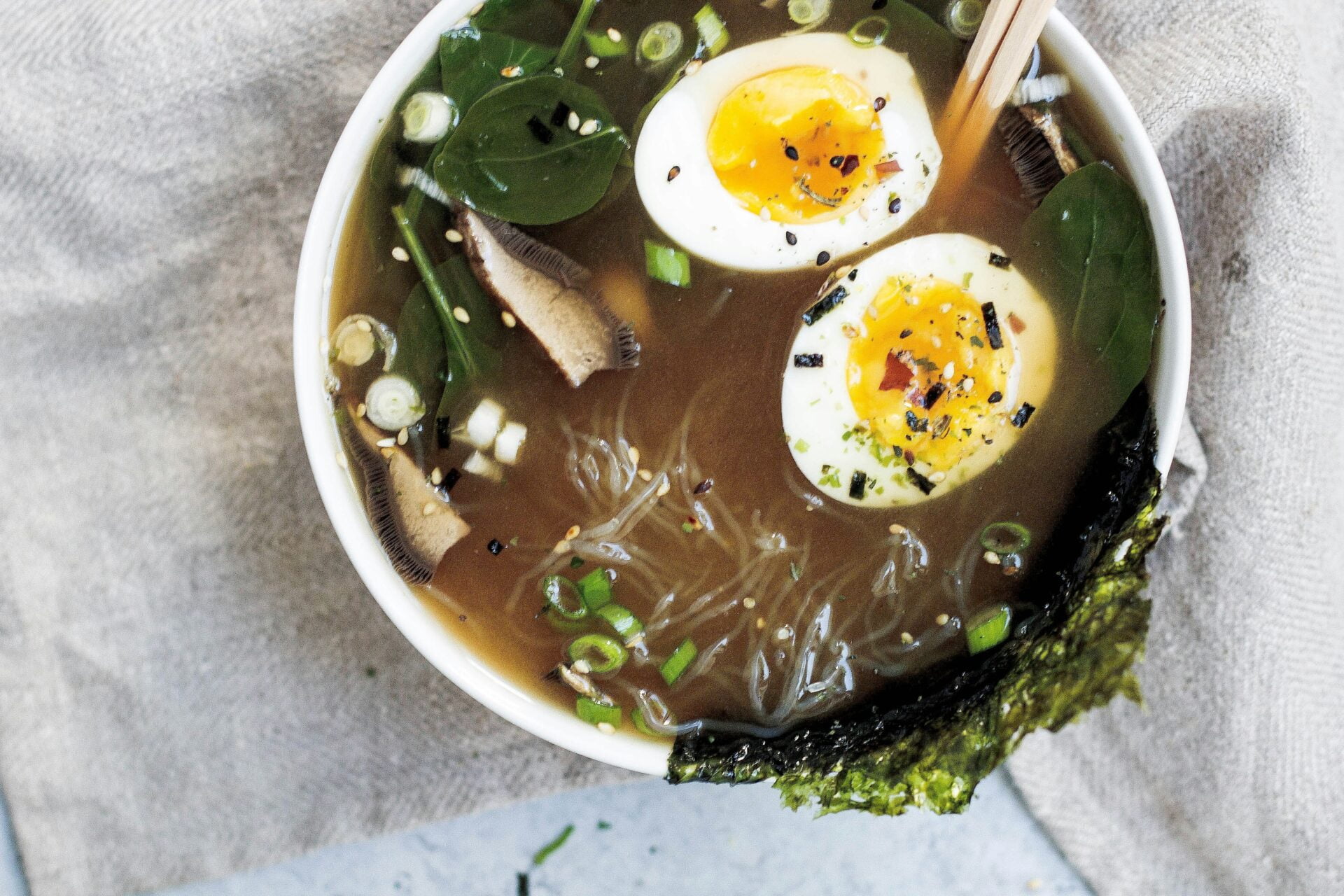 Ramen chicken bone broth soup with seaweed